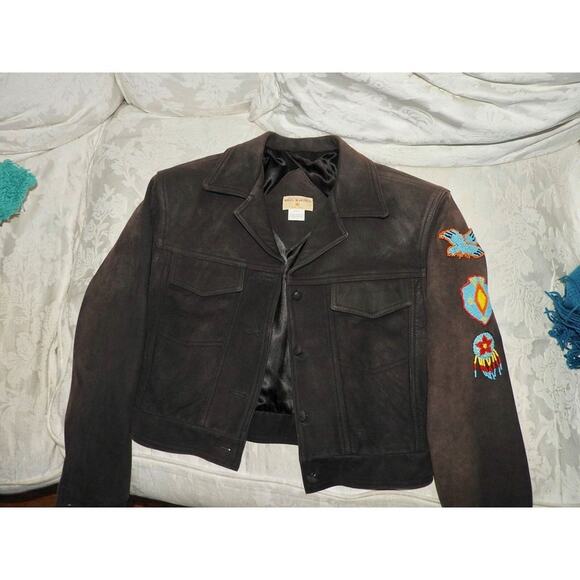 VINTAGE BILLY MARTIN LAMB LEATHER AVIATOR BOMBER FLIGHT JACKET W/ BEADED PATCHES - Picture 4 of 10